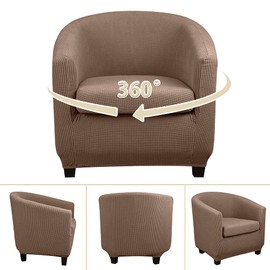 Lellen Club Chair Slipcover with Seat Cushion Cover Round Tub Accent Armchair Cover Reusable Sofa Stretch Covers for Living Room Bedroom Office Dining Room Barrel Chair Protector（Khaki Suit ）