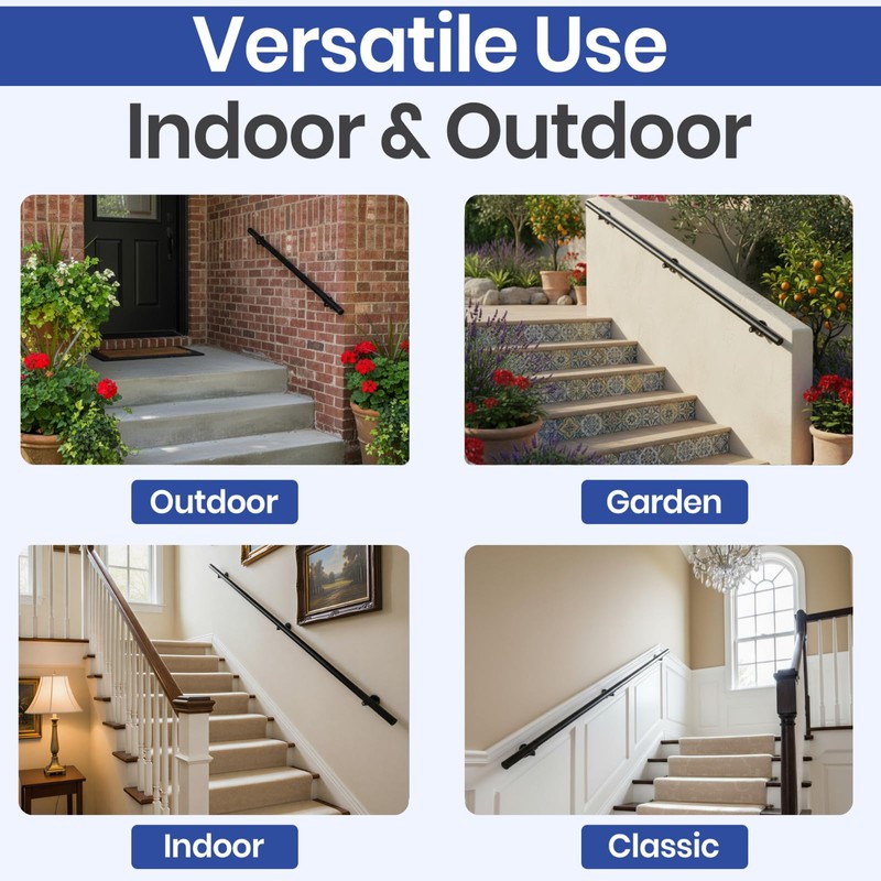 4FT Aluminum Handrail Kit for Indoor/Outdoor Stairs – (2–18 FT