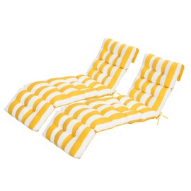 Only choice Outdoor Chaise Lounge Cushion 75 x 22 x 4.7 Inch, Waterproof Thick Foam Lounge Chair Cushion with Ties, Replacement Patio Pool Recliner Cushion (Yellow/White Striped)