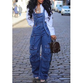 YOOTIKO Women Denim Overalls Jean Jumpsuit Cargo Pants Baggy Straight Leg Bib Jean Romper Streetwear