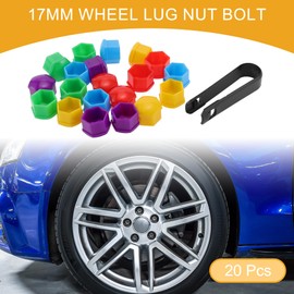 Partuto 20 Pcs Wheel Lug Nut Bolt with Clip Rims Tire Nut Screws Dust Cap Cover Nut Protection Plastic Green/Red/Yellow/Blue/Purple 17mm