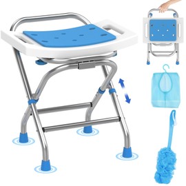 Folding Shower Seat - Stainless Steel Shower Chair for Inside Shower - 420lbs Height Adjustable Foldable Shower Stool - Portable Travel Collapsible Bath Bench for Elderly, Handicap & Disabled (White)