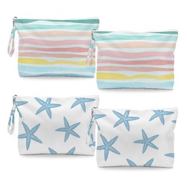 Fokongna 4PCS Wet Dry Bag Waves Rainbow Wet Bag Beach Bags for Swimsuit Toiletry Bags Travel Essentials For Women, Beach Travel Gym for Swimsuit Dirty Diaper Gifts