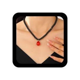 Xduargs Boho Pearl Necklace Vintage Strand Beaded Necklace Imitation Pearl Bead Choker Teardrop Chain Collar Chain Jewelry for Women(Black)