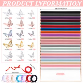 Tenceur 667 Pcs Flower Wrapping Paper for Bouquet Gold Edge Waterproof Floral Wrapping Paper Set Including 240 Pcs 3D Butterfly 168 Ribbon for Florist Bouquet Mother's Day DIY Crafts