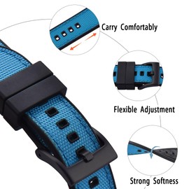 PTFULUOS Premium Upgrades Soft Hybrid (Fkm/Fpm Rubber and Sailcloth) Watch Bands for Men,20mm 22mm Waterproof Quick Release Replacement Watch Straps,Silver/Black/Gold/Rose Gold Brushed Buckle (22mm, Black Sky Blue+Black Buckle)