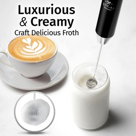 Zulay Kitchen Lux Rechargeable Milk Frother Handheld - Powerful 2-Speed Motor, Fully Waterproof, 2000mAh Battery - Drink Mixer For Latte, Cappuccino, Matcha, Protein Powder - Black