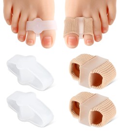 Ptwola 4pcs Gel Toe Separators Bunion Corrector with 2 Loops Big Toe Spacers Overlapping Toes Spacers Hammer Toe Straightener Soft Breathable Elasticity Bunion Spacers for Women Men Relieve Foot Pain