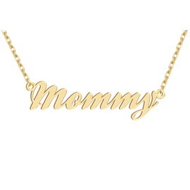 Dancing Wolf 18k Gold Plated Momsmy Name Necklace Stainless Steel Nameplate Necklaces Jewelry for Womens Moms