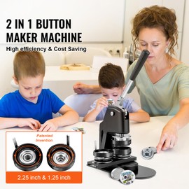 Happybuy Button Maker Machine, 1.25"/2.25" Badge Punch Press Kit, DIY Pin Maker for Kids, Includes 500 Button Parts, Circle Cutter & Magic Book, Multi-Size, All-in-One Set