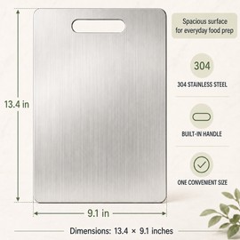 304 Stainless Steel Cutting Board – 13.4 × 9.1 in Thickened Double-Sided Chopping Board with Handle for Meat, Fruit, Vegetables & Dough