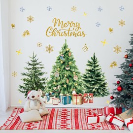 Christmas Tree Wall Sticker Merry Christmas Wall Decal Peel and Stick Winter Snowflake Wall Art Mural Xmas Holiday Gifts Wall Sticker for Living Room Bedroom Decor