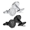 ORAZIO Cufflinks For Men Engraved Initials Cufflinks Silver Black Set