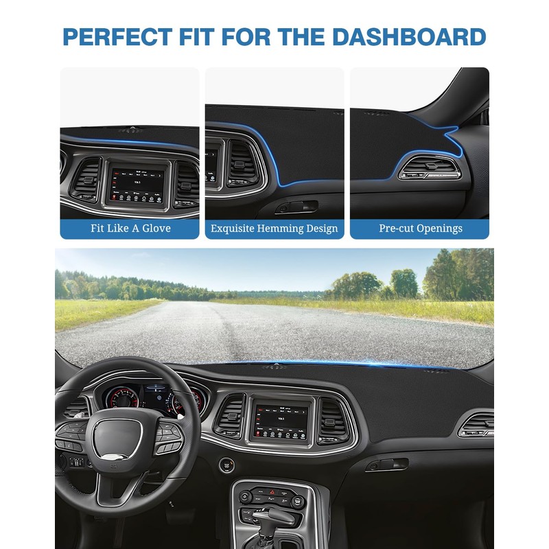 FIILINES Dash Cover for Dodge Challenger 2015-2024, Dashboard Mat Cover