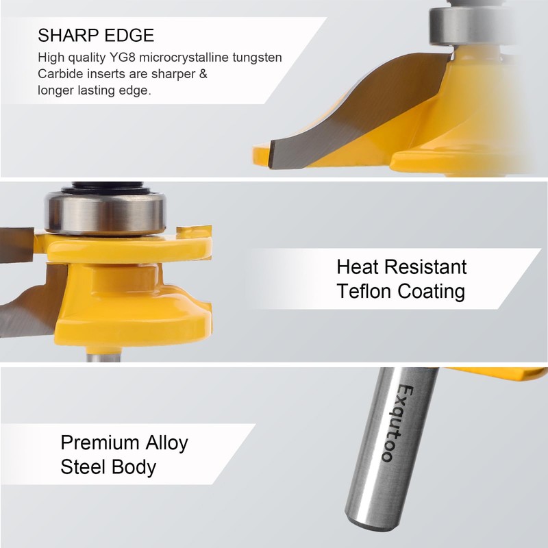 Exqutoo 3PCS 1/2" Shank Router Bit Set, Raised Panel Cabinet
