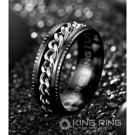 King Ring 8mm Super Spinner Ring – Premium Stainless Steel Fidget Ring for Men & Women K06 – Black Silver 9