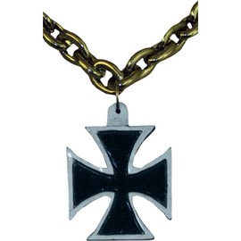 Black/Silver Chain Beads w/Iron Cross Medallion Party Accessory (1 count) (1/Card)
