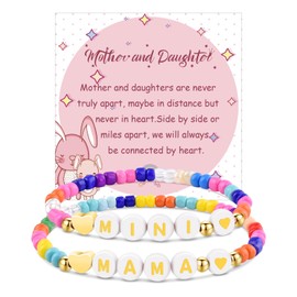 QianSiLi Mum And Daughter Gifts Mother Daughter Bracelets Mini Mama Colored Beaded Letter Bracelet Set Christmas/Birthday/Starting School Gifts - Colorful