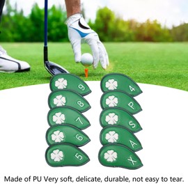 10pcs Iron Covers Lucky Clover Club Covers PU Waterproof withTape Suitable for Most Clubs (Green)