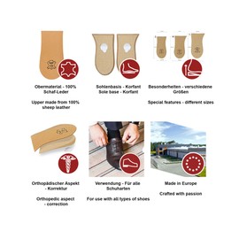 1 x Heel Raise, Heel Lift Elevator, Heel Pad, Orthotic Wedge, Many Widths and Heights, Leather Cover, Kaps Topmed Plus, Supplied to NHS, 1 Piece (Height 20 mm / 0.8 inch - Size L)