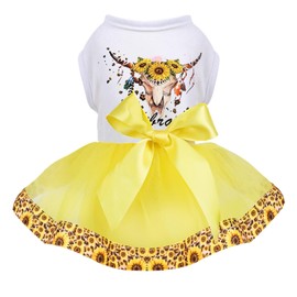 Sunflower Lace Dog Dress - Cute Tutu Outfit for Small Medium Dogs and Cats - Yellow, XXL, Sunflower Yellow