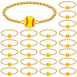 Tondiamo 24 Pcs Cheer Baseball Softball Soccer Basketball Football Tennis Bracelets Gifts Bulk Beaded Stretch Bracelets Charm Gifts Sport Jewelry Party Favors Supplies(Gold,Alloy,Softball)