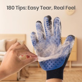 DELOMO Pet Hair Remover Glove - Gentle Pet Grooming Glove Brush - Deshedding Glove - Massage Mitt with Enhanced Five Finger Design - Perfect for Dogs & Cats with Long & Short Fur - 1 Pack (Right-Hand), Blue