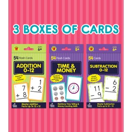 Carson Dellosa 158 Phonics and Math Flash Cards for Kids Ages 6+, 3-Pack of Sight Words Flash Cards, Addition Flash Cards, Time and Money Number Flash Cards for 1st Grade, 2nd Grade, and 3rd Grade
