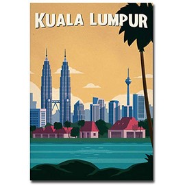 Kuala Lumpur Vintage Travel Art Refrigerator Magnet Size 2.5" x 3.5"
