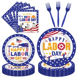 96PCS Labor Day Plates and Napkins Party Supplies Happy Labor Day Party Decorations Labour Day Weekend Holiday Disposable Tableware Set Serve 24 Guests