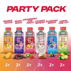 SueroX Zero Sugar Electrolyte Drink for Hydration and Recovery, Unique Blend of Electrolytes & 8 Ions, Zero Calorie Sports Drink, 21.3 Fl Oz, Party Pack, 12 Count