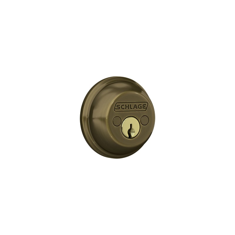SCHLAGE B62N609 Deadbolt, Keyed 2 Sides, Antique Brass