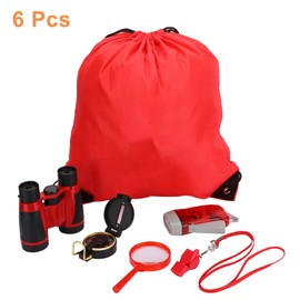 6Pcs Outdoor Exploration Binoculars Set Young Kids Educational Gift for Camping Hiking Red
