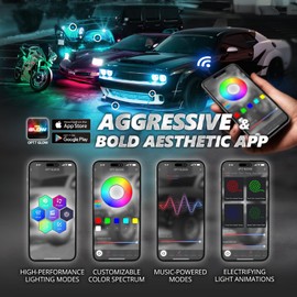 OPT7 Aura Pro RGB LED Grille Lights with App & Remote Control, 4pcs 12" Light Strips, Waterproof Front Grill Valence, Music Sync, Multi-Color Exterior Lighting Kit, Universal for Cars Trucks Vans SUV