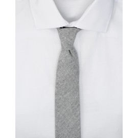 Proper Materials Men's Chambray Cotton Skinny Necktie Tie Textured Distressed Style - 04v2 - Grey