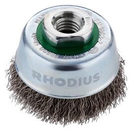 RHODIUS ETBW 1 Piece Diameter 65 mm Cup Brush Stainless Steel Corrugated Wire 0.3 mm, M14, Wire Brush Angle Grinder, Cleaning Brush, Steel Brush