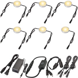 Lvyinyin LED Kitchen Cabinet Lighting, Over and Under Closet Light Fixture, 120 Volt US Wall Plug in, Daisy Chained Linkable, Inline Touch Dimmer Switch, Black Cord, 6 Lights, Warm White 2700K