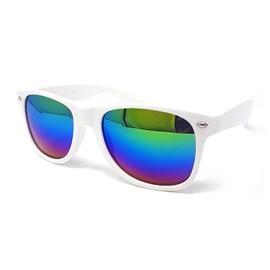 WS UK Kids Classic Sunglasses with UV400 Protection - Unisex (White Frame Rainbow Mirrored Lens)