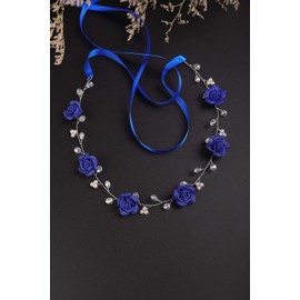 BERYUAN Women Floral Headband Blue Rose Hair Vine Navy Wedding Hair Accessory Gift for Her Party Headress for Bride Bridesmaid Girls