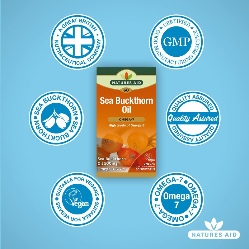 Natures aid 100% Pure Omega-7 Sea Buckthorn Oil 500mg, 60
