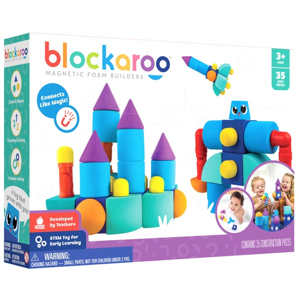 Blockaroo Magnetic Foam Building Blocks - 35-Piece Castle, Bath Toys