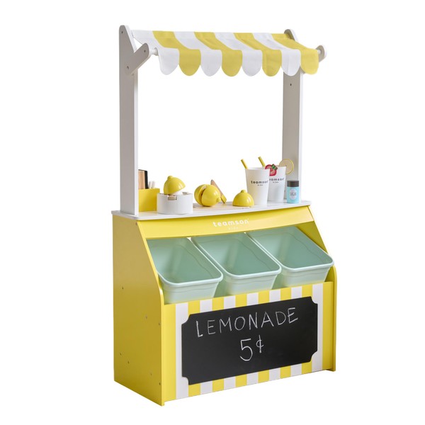 Teamson Kids Wooden Lemonade Stand for Toddlers, Pretend Play Grocery