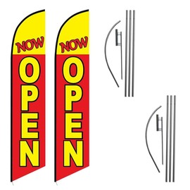 FlagPad 2 (Two) Now Open red/YEL 15' SWOOPER #3 Feather Flags KIT with Poles+Spikes (1)