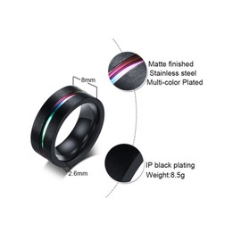 Daesar Stainless Steel Ring Polished Black Ring Men Rings 8MM Blue Stripe Rings Size R 1/2
