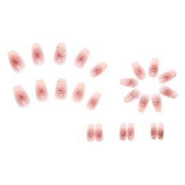 Press On Nails, Short Square Shape, Stick on Nails，Glue on Nails Fake False Nails on 24PCS for Women and Girls (Camellia)