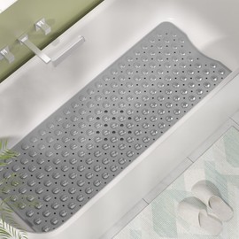 AmazerBath Shower Mat Non Slip 40 x 16 Inches, Shower Stall Mats with Suction Cups and Drain Holes, Non Slip Bath Mat for Tub for Elderly & Kids, Grey
