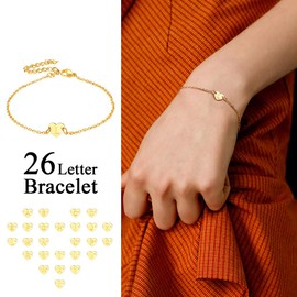 FaithHeart Women's Bracelets 26 Letter Bracelets Stainless Steel Silver/Gold-Plated Girls Friendship 16 cm + 5 cm Bracelet Name Chain, Gold Plated, a