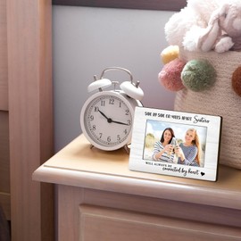 DUXMNAMG Sister 4x6 Picture Frame, Sister Long Distance Photo Frame, Sisters Gifts from Sister, Side by Side or Miles Apart Sister are Always Close to the Heart Photo Frames for Desk Shelf Decor