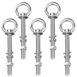 Pack of 5 Eye Bolts Long M8 x 140 mm, Stainless Steel Eye Bolt, Removable Eye Bolts with Washers and Hex Nuts, for Mounting and Suspension (Silver)