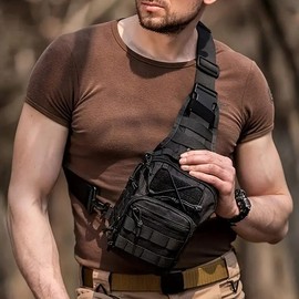 There are multiple colors available. It's a tactical daily carry crossbody bag, a large-capacity shoulder bag, an EDC multifunctional chest bag, and it's perfect for outdoor sports like hiking and camping as a concealed carry shoulder bag. - Color: Black
